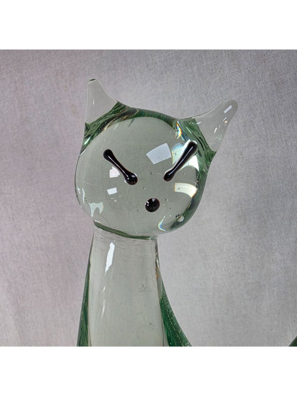 Large Vintage Art Glass Cat Sculpture Green Controlled Bubble Latticino 12" Tall - Picture 4 of 9